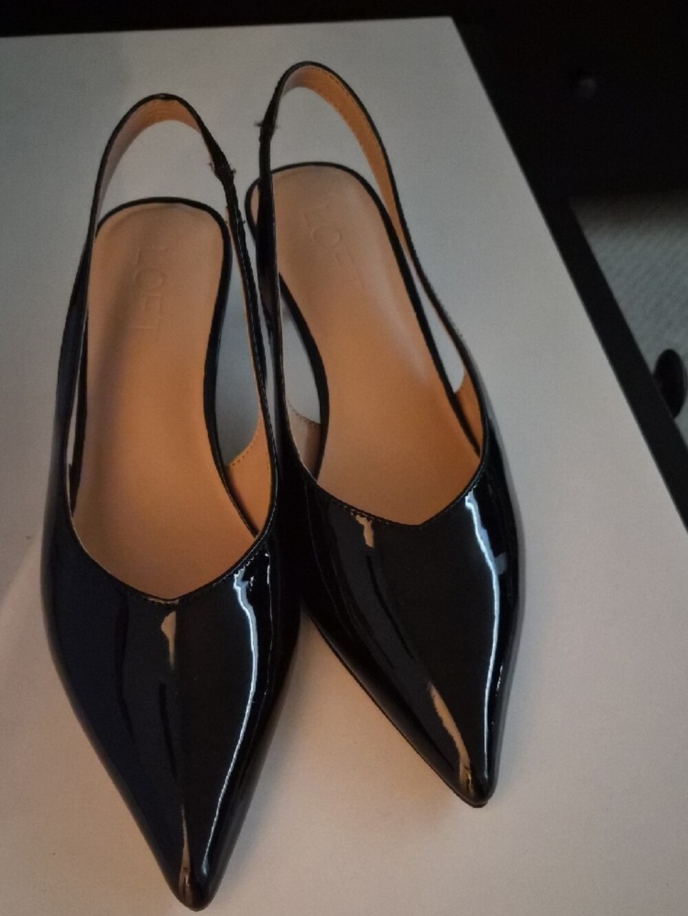 LOFT Black Patent Strappy Sandals with Nude Insole